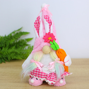 Standing Floral <b>Easter</b> Gnomes Plush With Bunny Ears Long Leg Handmade Swedish Tomte for Spring Farmhouse Home Decor Holiday <b>Gift</b> - Product Image 5