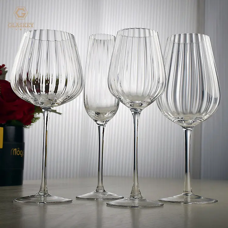 แก้วคริสตัลแก้วไวน์แดง Goblet Ribbed Stemware เครื่องแก้ว Art Deco วินเทจ Coupe แว่นตาแชมเปญขลุ่ย