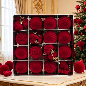 Christmas Ornaments Velvet <b>Wrapped</b> <b>Plastic</b> Baubles Flocking Velvet Hanging Balls For Xmas Tree Home Decoration - Product Image 1