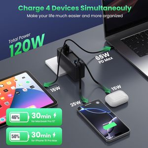 <span class=keywords><strong>Cargador</strong></span> USB C de 120W con Cables Integrados, <span class=keywords><strong>Cargador</strong></span> de Pared Plegable GaN, <span class=keywords><strong>Cargador</strong></span> Rápido PD de 65W para Laptop, MacBook/iPad, iPhone, GALAXY - Product Image 2