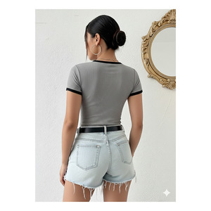Body violet à col rond pour femme, coupe ajustée, manches courtes, entièrement en Lycra extensible, taille réelle 55 cm S - Product Image 5