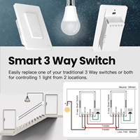 Interrupteur intelligent 3 voies LangYeao, norme américaine, Tuya WiFi, compatible avec Alexa et Google Home, fil neutre requis, contrôle multiple, programmation de l'horloge