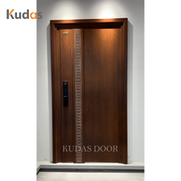 Porte d'entrée pivotante moderne en aluminium moulé sur mesure, finition grain de bois, porte de sécurité extérieure principale pour résidence de luxe