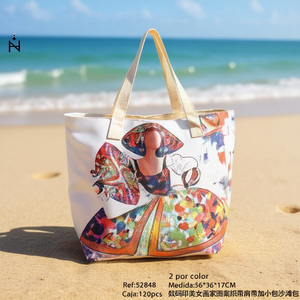 Borsa Tote con Stampa Digitale Motivo Pittore di Bellezza 56x36x17cm, Tracolla in Tessuto, Borsa da Spiaggia con Piccola Pochette - Product Image 3