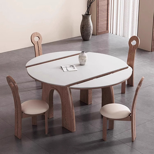 Modern White <strong>Oval</strong> Dining Table Set <strong>Wood</strong> Panel Space Saving MDF For Villa Dining Room Furniture