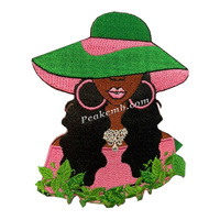 Écussons thermocollants personnalisés pour vêtements, en tissu toile, brodés avec perles 3D, motif fille afro de sororité grecque, pour chapeaux, avec épreuvage rapide, vente en gros