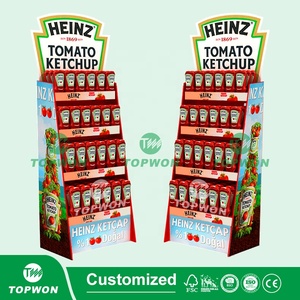 ชั้นวางสินค้าแบบกำหนดเองสำหรับซูเปอร์มาร์เก็ต ชั้นวางแสดงสินค้าแบบกระดาษแข็ง 4 ชั้น สำหรับซอสบาร์บีคิว แยม ขวดซอส ซอสมะเขือเทศ เบียร์ - Product Image 3