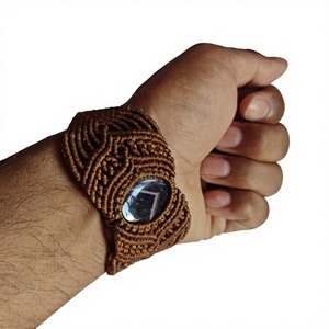 Handmade Brown Macrame Gemstone <b>Bracelet</b> Adjustable Boho Healing Ethnic Statement Jewelry Gold Rhodium Plated Women's Gift Party - Product Image 1