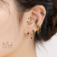 Vente en gros de bijoux de piercing corporel en Titane G23 ASTM-F136, Labret pour cartilage et lèvre, avec filetage interne, émeraude verte