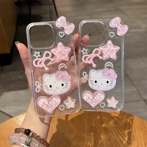 3D epoxy star bowknot KT cat cute cartoon resin loving girls transparent phone <b>case</b> cover for <b>iPhone</b> 7plus XS <b>11</b> 12 13 14 15 17 - Product Image 2