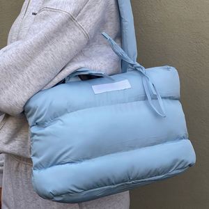 <b>Custom</b> Fashion Puffer Tote Candy Color Blue Nylon Puffy Quilted Tote Bag Large Lightweight Down Cotton Padding Shoulder Bags - Product Image 1