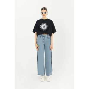 05:00 Jeans de Pierna Ancha para Mujer, Azul Denim, Costuras en Contraste, Estilo de Talle Alto 31625PNT - Product Image 5