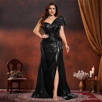 Robe de soirée sirène noire à sequins grande taille, asymétrique à une épaule, froncée, fendue, pour invitées de mariage et fêtes, vente en gros