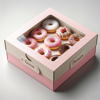 Boîtes en papier transparentes roses biodégradables personnalisables pour l'emballage de gâteaux, aliments, beignets et sushis, boîte à chocolat biodégradable avec logo