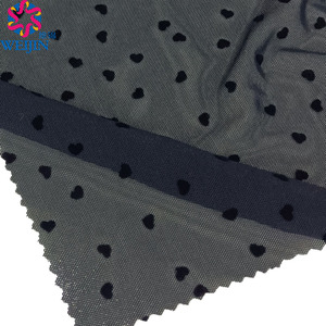 Diseño textil personalizado muestras gratis tejido 100% poliéster <span class=keywords><strong>tul</strong></span> Power Mesh Crape Flock estampado corazón negro <span class=keywords><strong>tela</strong></span> para ropa vestido - Product Image 5