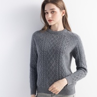 Pull en cachemire à col rond pour femme, tricoté à double losange, manches longues, décontracté, pour le bureau, automne-hiver, OEM ODM