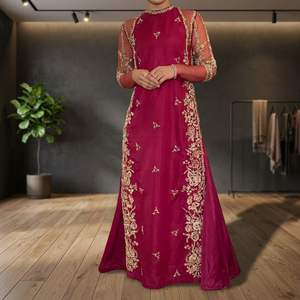 Women's <b>Casual</b> <b>Long</b> Kurta <b>Dress</b> with Crystal Bead Dabka Embroidery and Lace Work - Product Image 3