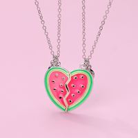 Collier pendentif cœur magnétique en forme de pastèque avec breloque en émail pour couples, meilleurs amis pour toujours, collier BFF pour enfants