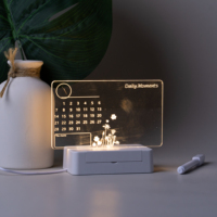 Vente en gros de panneaux lumineux DIY 3D en acrylique transparent réinscriptibles avec base en bois, lumière de nuit USB avec stylo, cadeaux