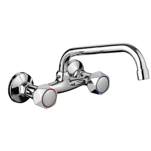 Good Quality Wall Mounted Faucet Economic Kitchen Water Tap Double Handles Sink Mixer