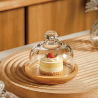 Assiette à dessert ronde en bois avec cloche en verre, plateau de présentation pour gâteau au fromage, personnalisable avec logo, vente en gros usine