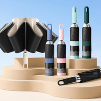 Parapluie pliant inversé automatique avec revêtement noir, bande réfléchissante, coupe-vent, imperméable, cadeau, vente en gros, fabricant chinois