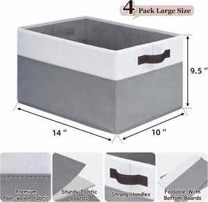 Grands paniers de rangement pour étagères, paniers décoratifs pliables, organiseurs de placard en tissu et bacs de rangement avec poignées - Product Image 2