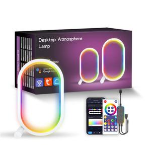 Lampe de nuit LED intelligente RGB au design moderne, lampe d'ambiance de bureau pour salle de jeux, chambre à coucher, décoration de chevet, contrôle par application, abat-jour blanc - Product Image 6