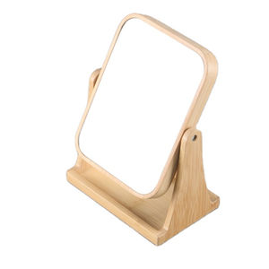 맞춤형 양면 스탠딩 회전식 거울 테이블 탑 대나무 나무 화장품 거울 - Product Image 3