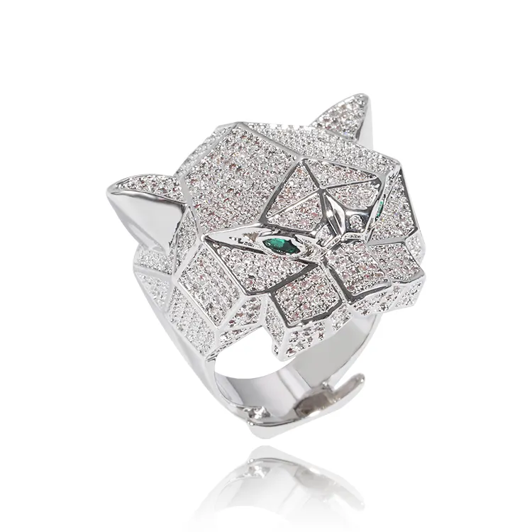 Animal shaped Lion Tiger Leopard head rings silver color plated Cubic Zirconia Micro Pave platinum Unisex different size