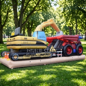 Pista de Obstáculos Inflable para Niños, Castillo de Diversión Inflable con Temática de Camiones de Construcción - Product Image 1