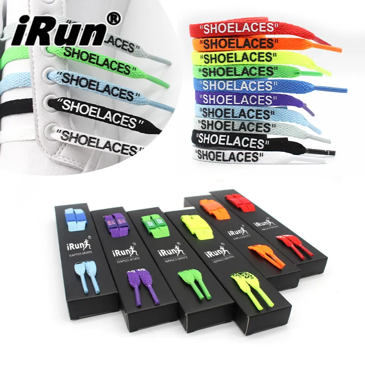 iRun Flat Print Brand Logo Shoelaces Personalized Sneaker Shoe laces solid color Rope Shoe Laces custom Flat Braided Shoelace