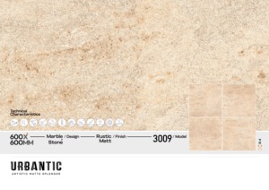 Azulejos Cuadrados de Porcelana Vitrificada con Aspecto de Piedra, 2x2 pies, 3009 - Acabado Mate Rústico Antideslizante, 600x600 mm, para Pisos y Paredes, Estilo Moderno - Product Image 2