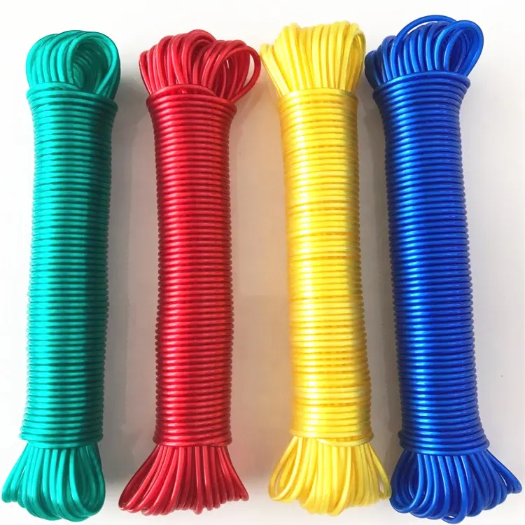 Factory plastic pvc coated steel wire colored drying rope clothes line rope cloth hanging rope