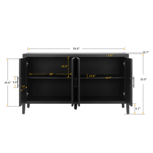 Modern Farmhouse Accent Cabinet 60 Inches 4 Doors Wood Sideboard Buffet Console <b>Table</b> with <b>Adjustable</b> Shelf - Product Image 4