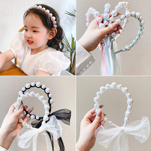 Bandeau avec ruban de perles pour enfants, princesse de corée du sud, <span class=keywords><strong>filet</strong></span>, queue de cheval, nœud papillon, serre-tête pour cheveux - Product Image 3