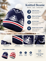 Bonnet tricoté jacquard motif renne de Noël avec pompon, chaud et côtelé pour l'hiver, personnalisable OEM/ODM avec logo