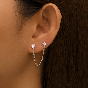 ROXI Minimalist 925 Sterling Silver pink Heart Inlaid Zircon <b>Chain</b> Tassel <b>Earrings</b> for Women S925 - Product Image 6
