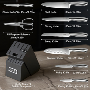 Ensemble de couteaux de cuisine Kuisine en acier inoxydable à haute teneur en carbone, 15 pièces, avec bloc de rangement et aiguiseur intégré, poignées ambidextres - Product Image 2