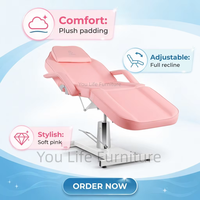 Table de massage hydraulique rose réglable, table de soin multi-reclining pour le visage, canapé spa pivotant pour salon de tatouage et de cils, vente en gros