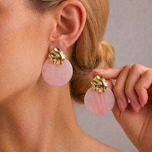 Boucles d'oreilles en acier inoxydable 304, résine dégradée, géométriques, rondes, de luxe, anti-allergie, plaquées or 14 carats, vente en gros - Product Image 4