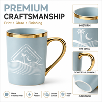 Mug à café en céramique bleu pâle de qualité supérieure avec anse à bord doré, motif Nuit du désert, palmier, lune, personnalisable OEM ODM, cadeau, vente en gros