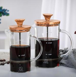 Meilleure cafetière en verre personnalisée Presse à café Machine française avec couvercle en bois Presse française isolée - Product Image 1