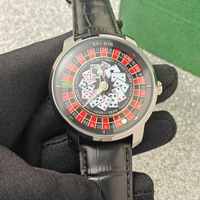 Montre-bracelet de luxe pour homme, à quartz, de collection, avec cadran artistique Roulette Poker, bracelet en cuir véritable, style mode et habillé