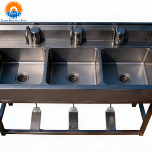 Fregadero Multifuncional de Tres Estaciones de Acero Inoxidable 304 con Certificación ISO, 380V 220V, <span class=keywords><strong>Equipo</strong></span> Sanitario para Mataderos - Product Image 1