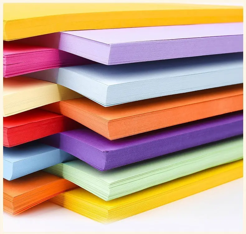 Papel colorido para impressão lateral 100% polpa virgem tingida em massa de fábrica resmas papel colorido tamanho A4 FSC