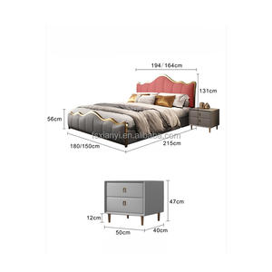 سرير كينج إيطالي حديث مع جلد البقر الناعم الذهبي سرير رئيسي مزدوج للفنادق - Product Image 6