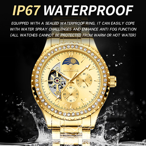 นาฬิกาข้อมือผู้ชายคุณภาพสูง สายสแตนเลสหรูหรา กันน้ำ 30 เมตร พร้อมพรายน้ำ ระบบกลไกอัตโนมัติ แสดงข้างขึ้นข้างแรม - Product Image 3