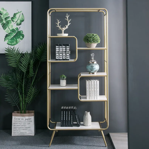 Modern lüks altın paslanmaz çelik <span class=keywords><strong>Bookrack</strong></span> ile yerden tasarruf paneli ahşap tarzı oturma odası ev Bar yemek otel kullanımı için - Product Image 2