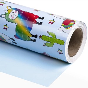 Rollo de Papel Ecológico para Regalos y Manualidades, con Diseño de Llamas y Cactus Arcoíris, Recubrimiento de PE de Doble Cara, Reciclable, 100GSM - Product Image 2